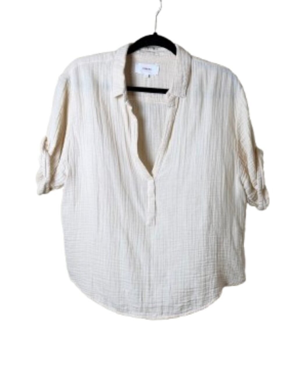 XIRENA Cream Gauze V Neck Blouse Top Shirt Size Small Short Sleeves